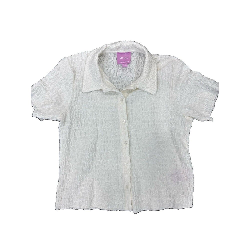 MUSE Republic Clothing Textured Seersucker Short Sleeve Button Up Shirt Womens M